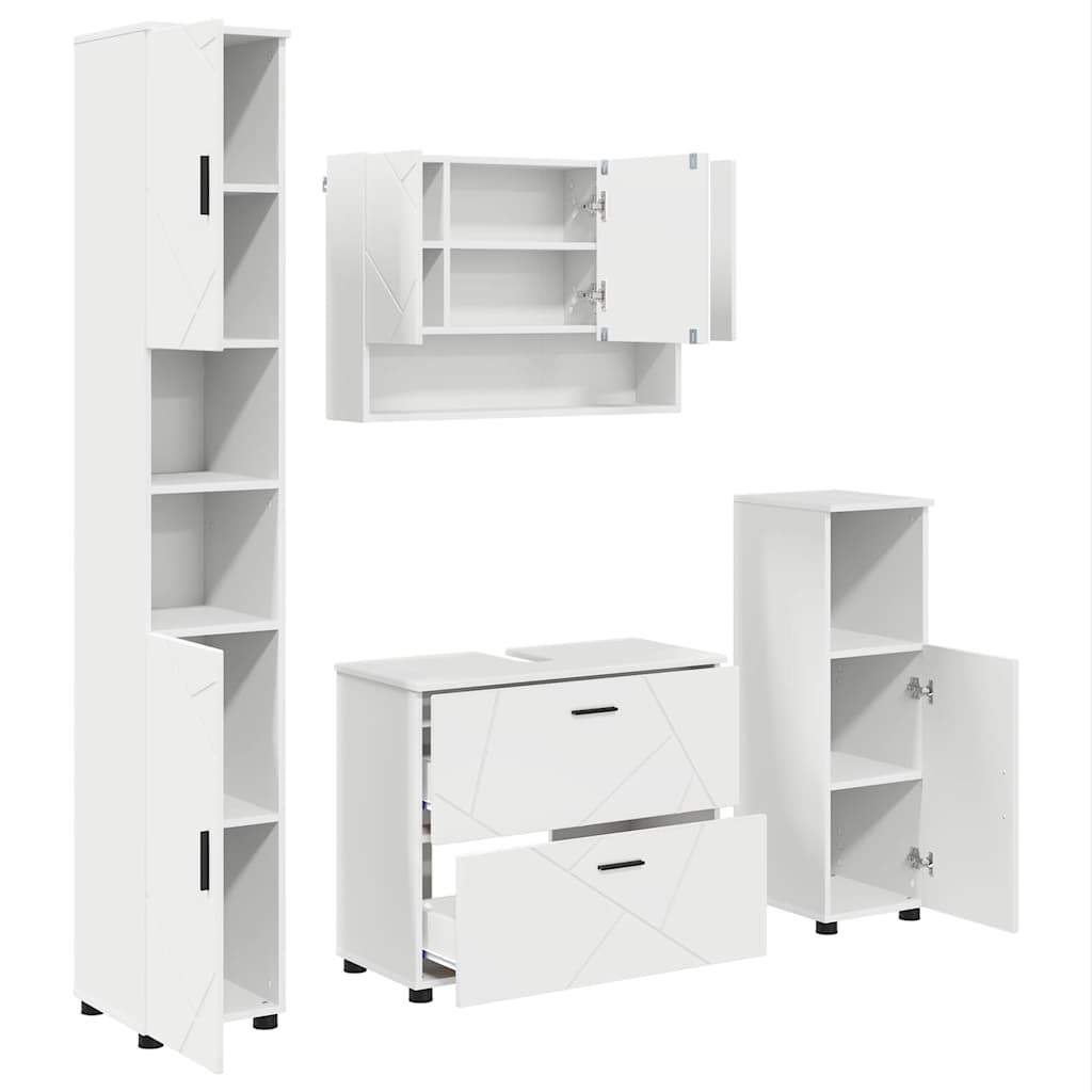 Baderomsinnredningssett 4 pcs Hvit Ingeniørtre og metall