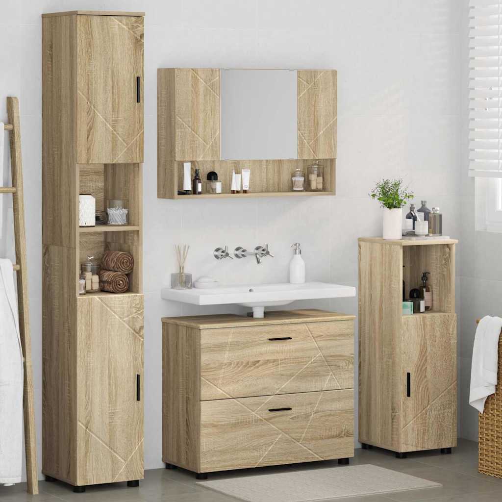 Baderomsinnredningssett 4 pcs Sonoma eik Ingeniørtre og metall