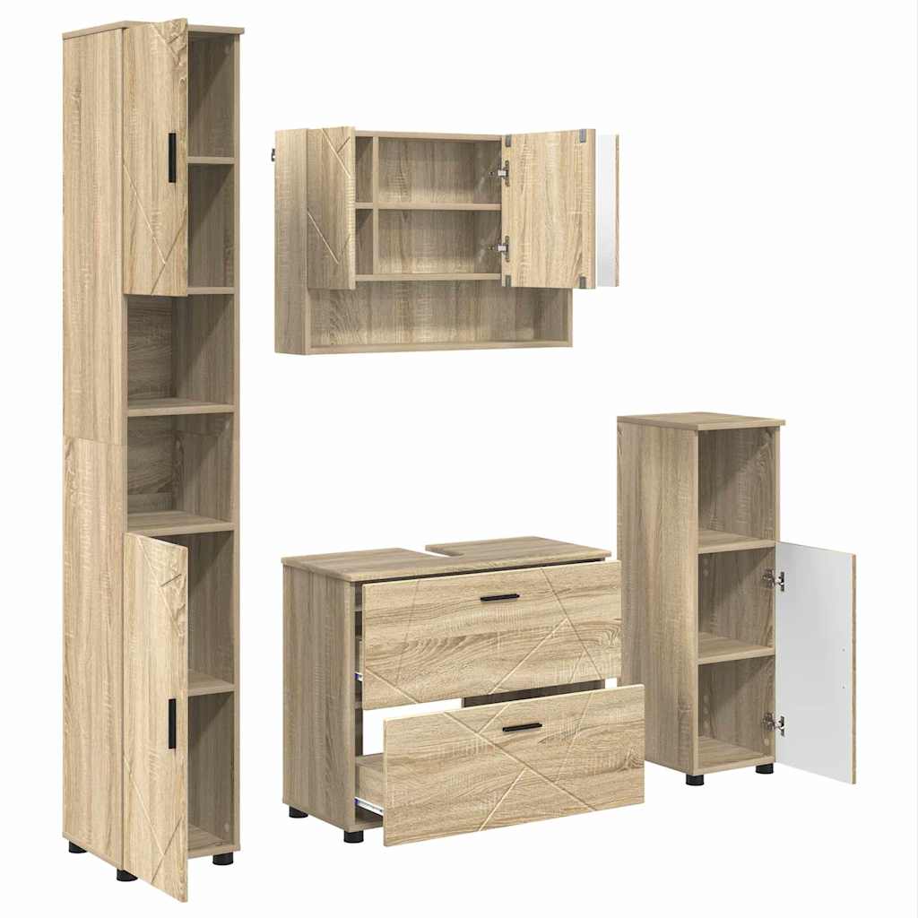 Baderomsinnredningssett 4 pcs Sonoma eik Ingeniørtre og metall