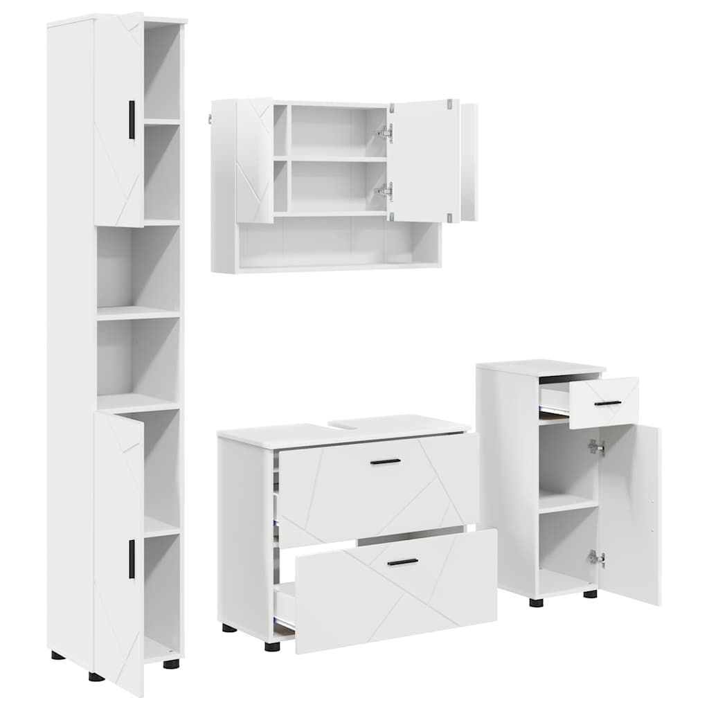 Baderomsinnredningssett 4 pcs Hvit Ingeniørtre og metall
