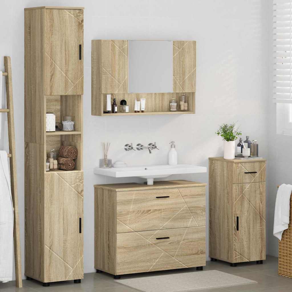 Baderomsinnredningssett 4 pcs Sonoma eik Ingeniørtre og metall
