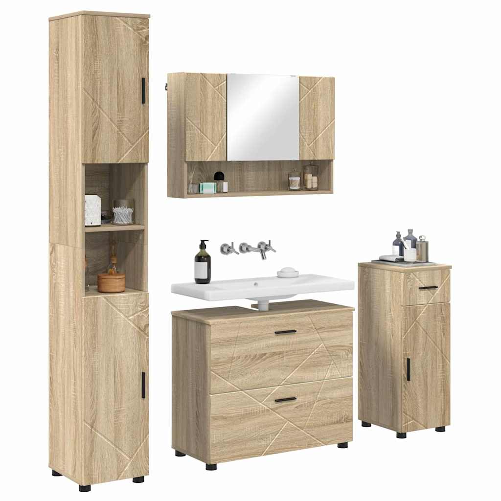 Baderomsinnredningssett 4 pcs Sonoma eik Ingeniørtre og metall