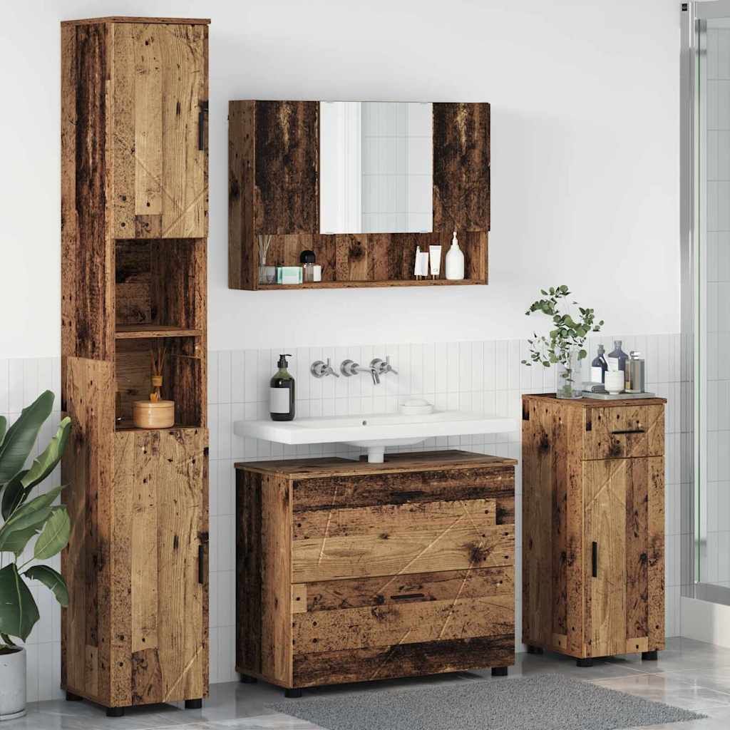 Baderomsinnredningssett 4 pcs Gamle tre Ingeniørtre og metall