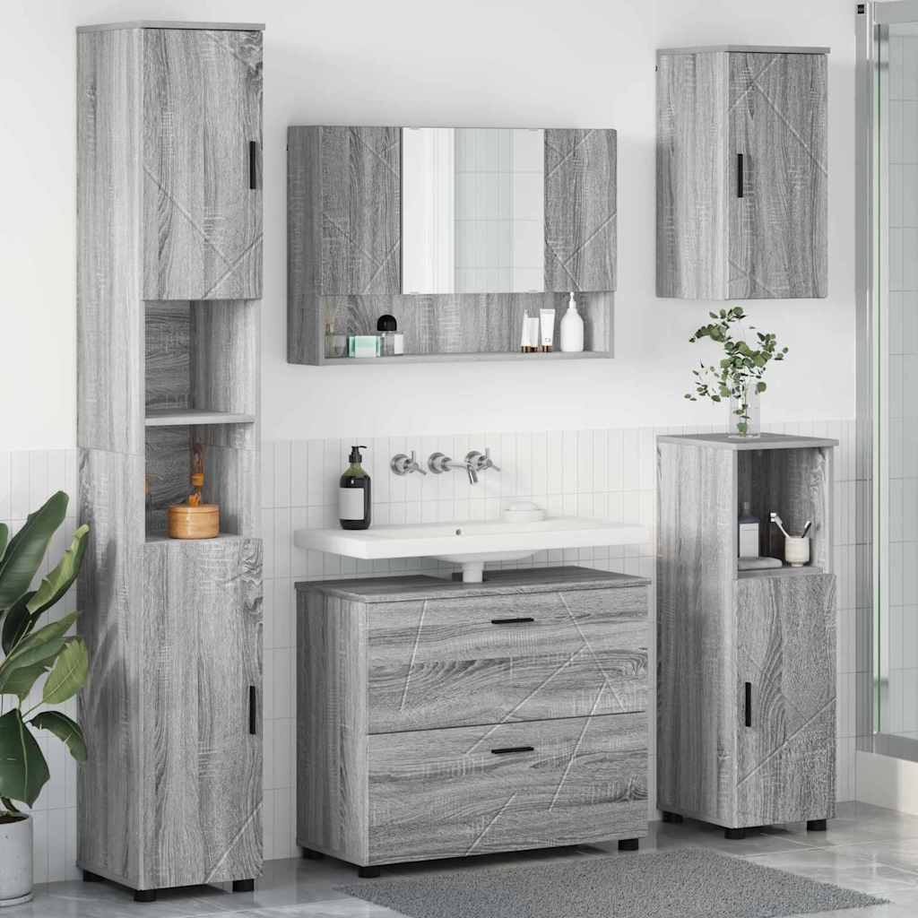Baderomsinnredningssett 5 pcs Grå Sonoma Ingeniørtre og metall