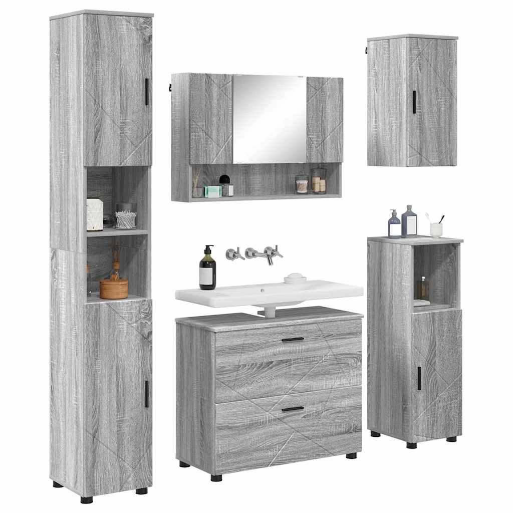 Baderomsinnredningssett 5 pcs Grå Sonoma Ingeniørtre og metall