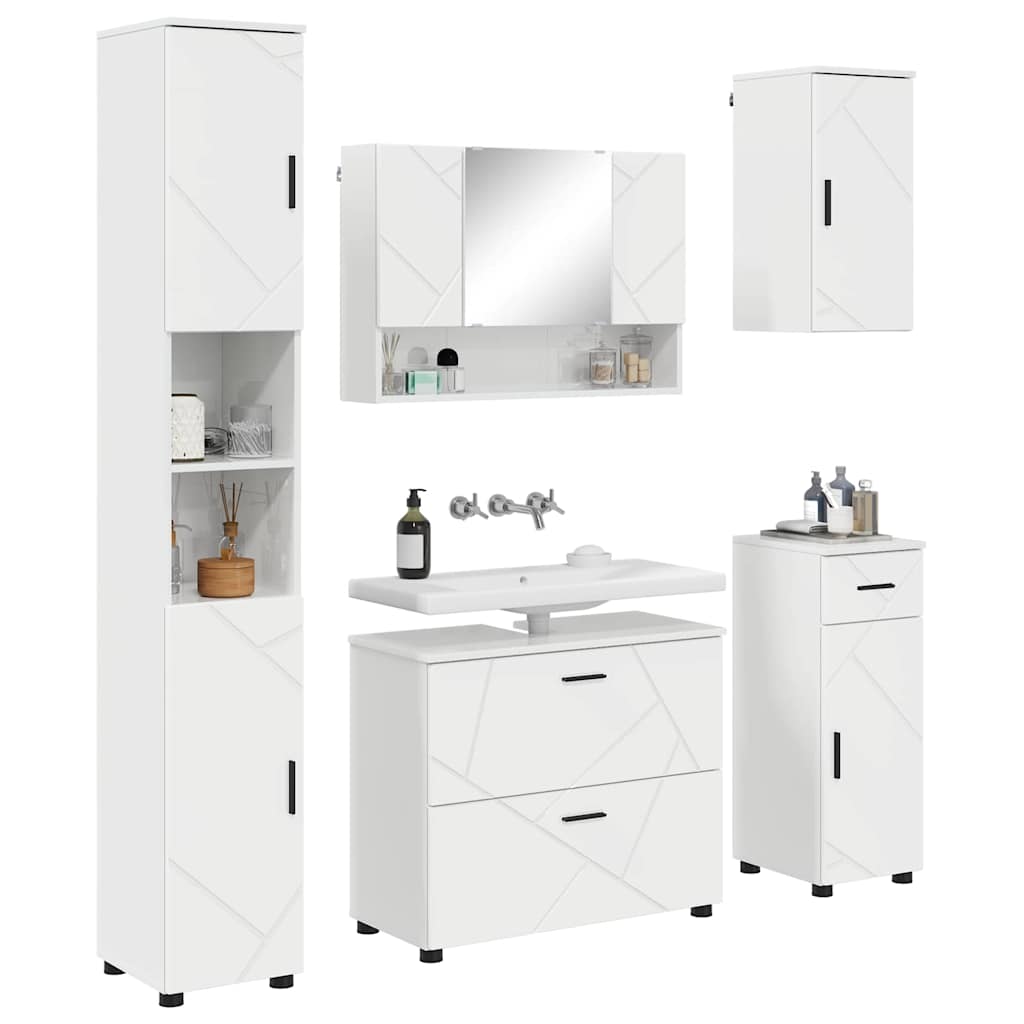 Baderomsinnredningssett med skuff med dør 5 pcs Høyglanset hvit