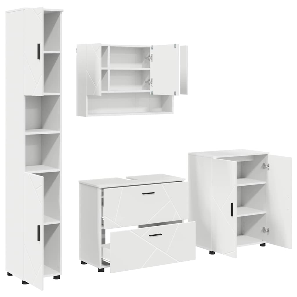 Baderomsinnredningssett 4 pcs Hvit Ingeniørtre og metall