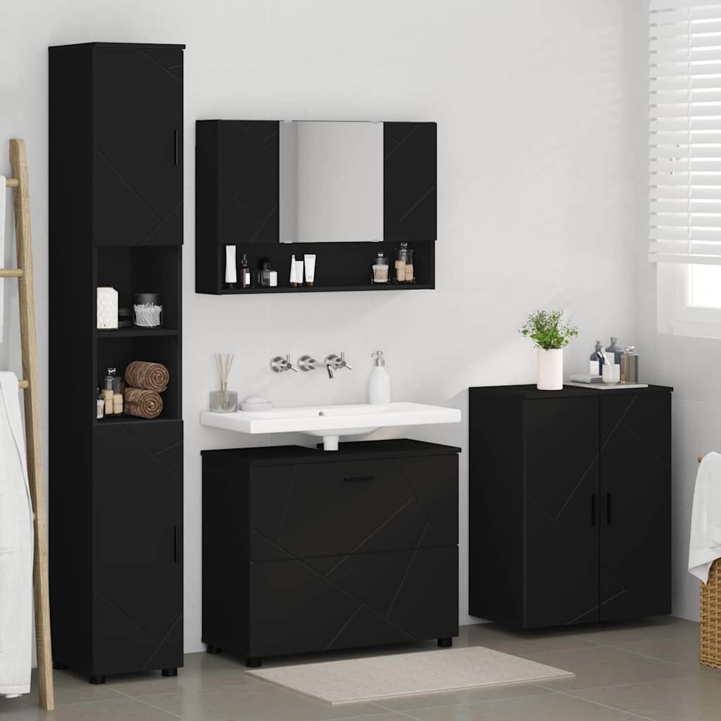 Baderomsinnredningssett 4 pcs Svart Ingeniørtre og metall