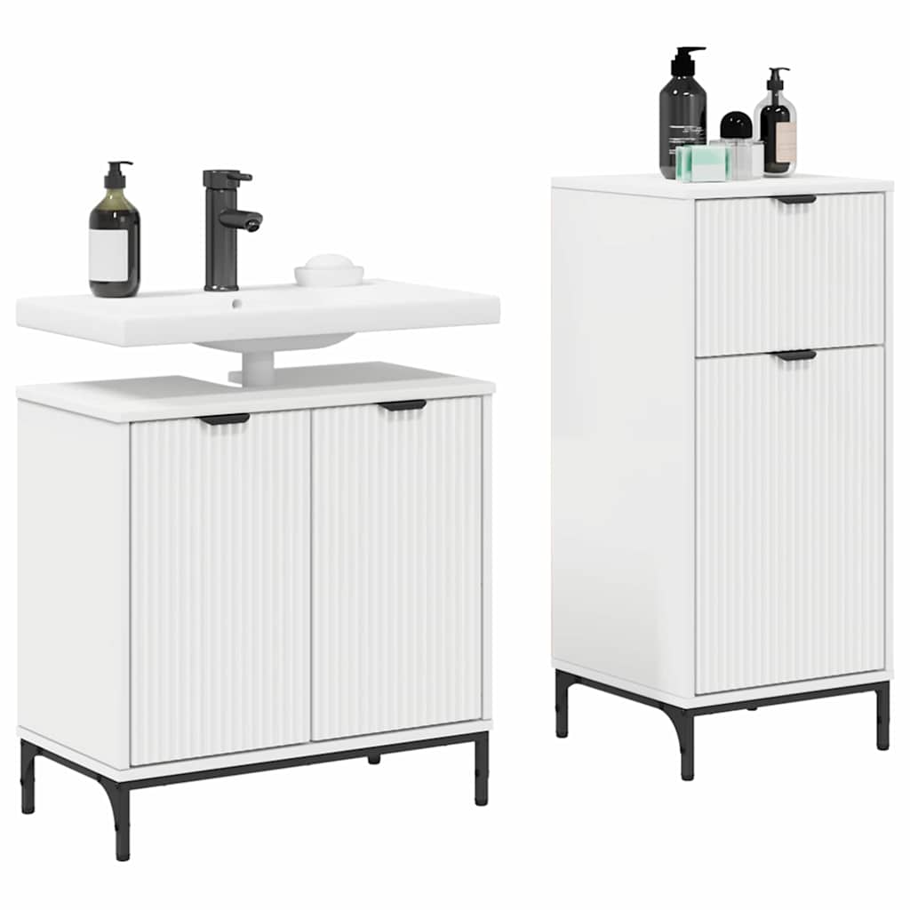 Baderomsinnredningssett 2 pcs Hvit Ingeniørtre og metall