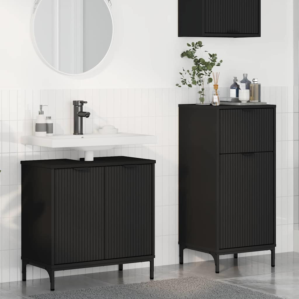 Baderomsinnredningssett 2 pcs Svart Ingeniørtre og metall