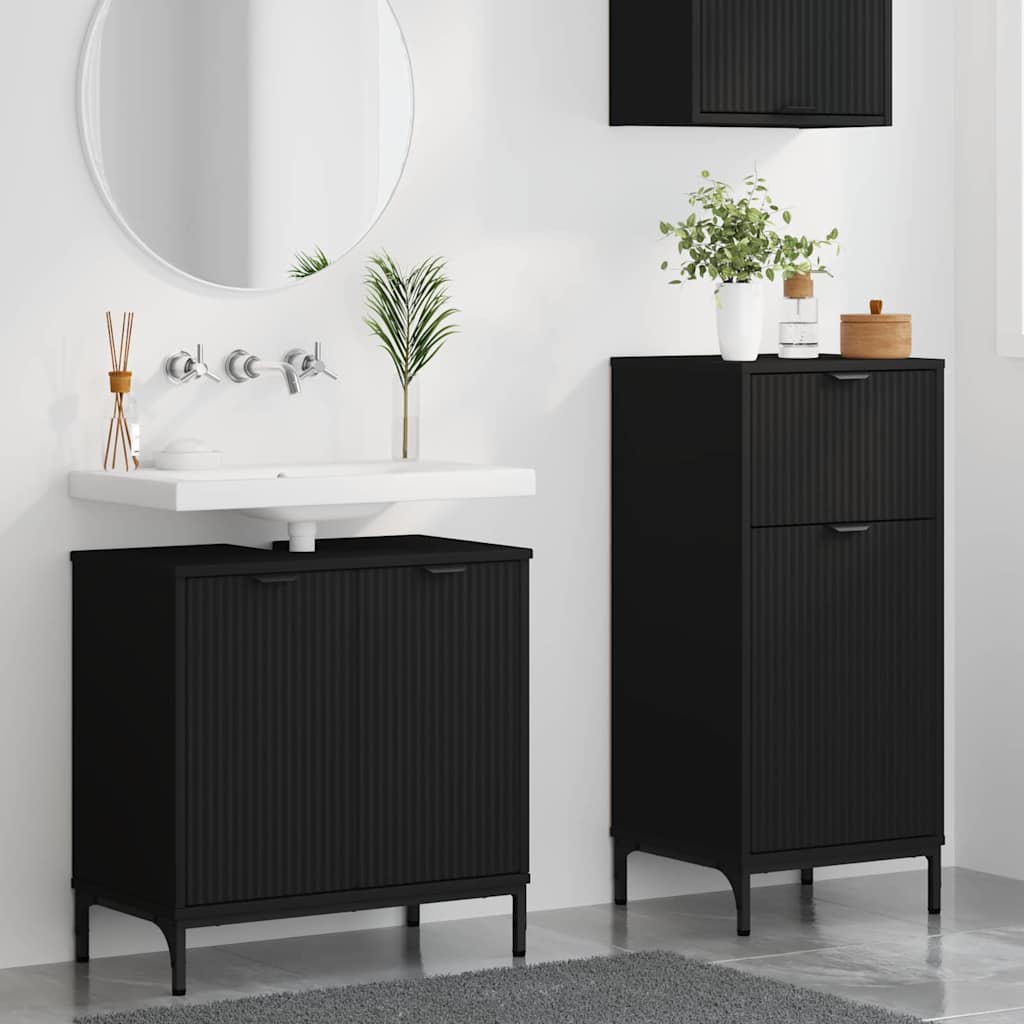 Baderomsinnredningssett 2 pcs Svart Ingeniørtre og metall