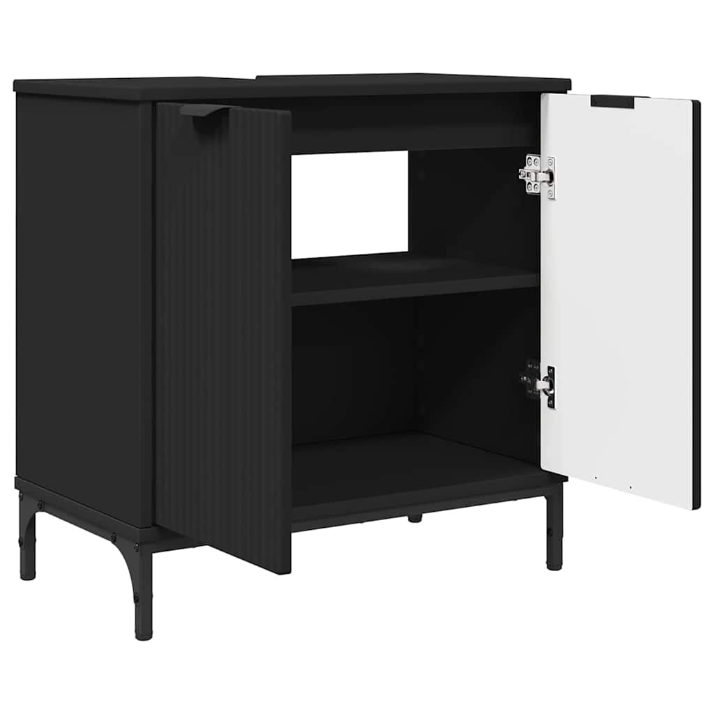 Baderomsinnredningssett 2 pcs Svart Ingeniørtre og metall