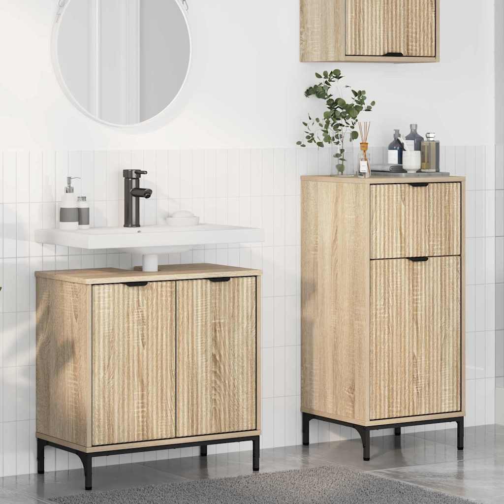 Baderomsinnredningssett 2 pcs Sonoma eik Ingeniørtre og metall