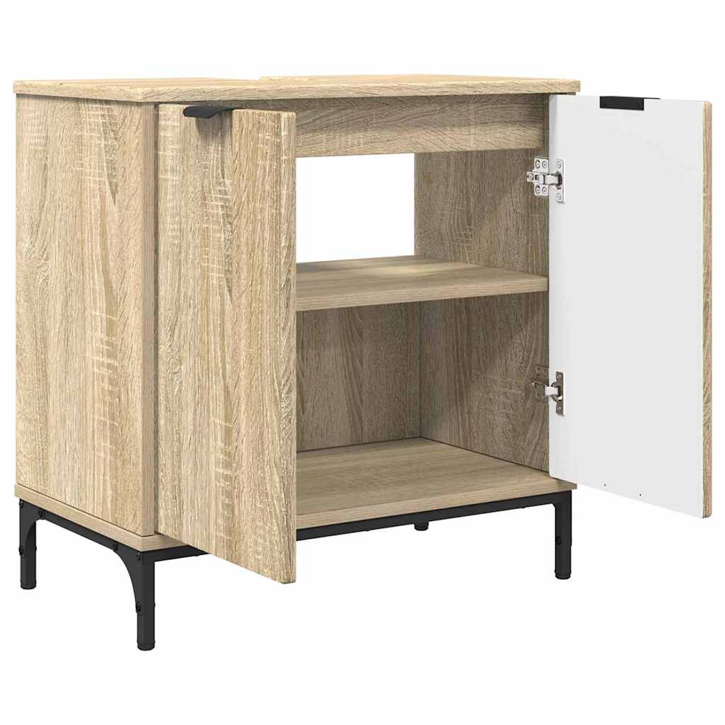 Baderomsinnredningssett 2 pcs Sonoma eik Ingeniørtre og metall