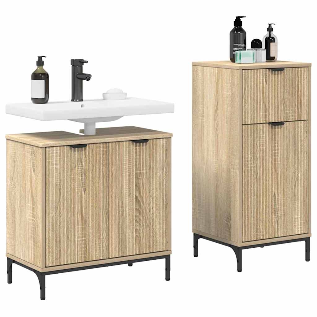 Baderomsinnredningssett 2 pcs Sonoma eik Ingeniørtre og metall