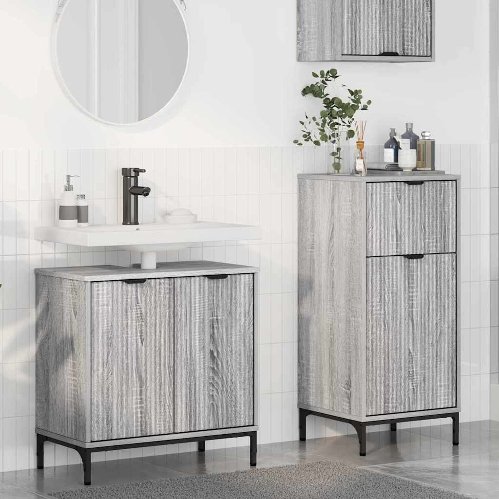 Baderomsinnredningssett 2 pcs Grå Sonoma Ingeniørtre og metall