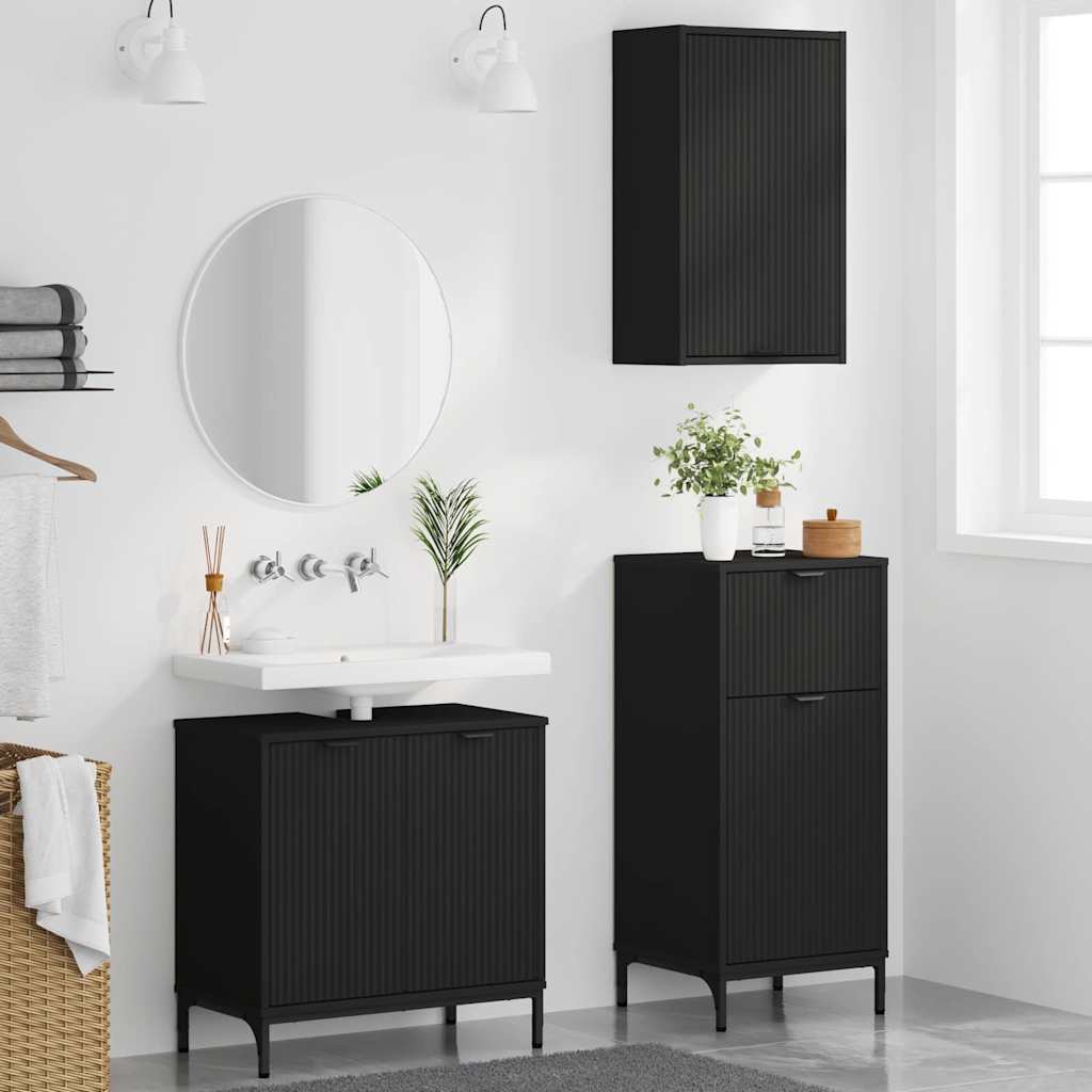 Baderomsinnredningssett 3 pcs Svart Ingeniørtre og metall