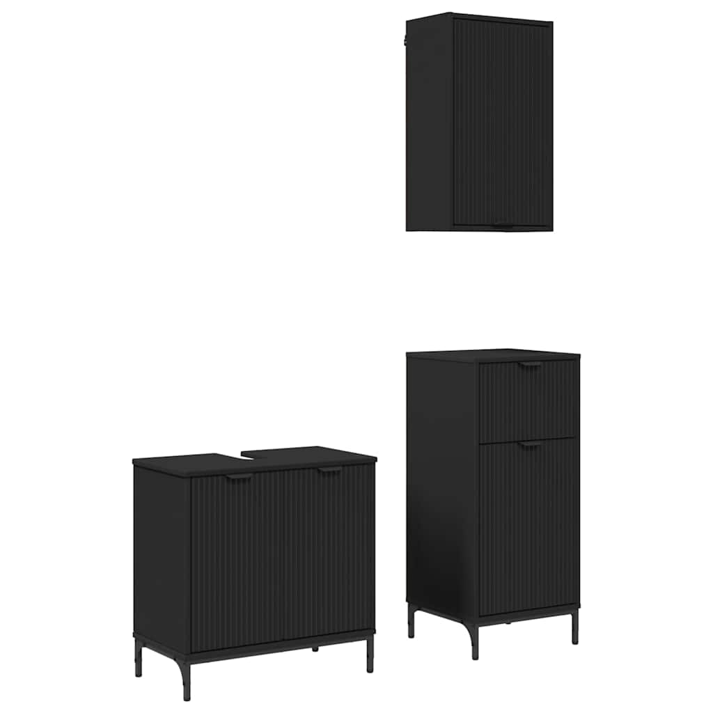 Baderomsinnredningssett 3 pcs Svart Ingeniørtre og metall