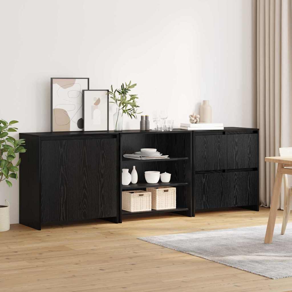 Serviesskap 3 pcs Svart Eik 70 x 41 x 75 cm Konstruert tre