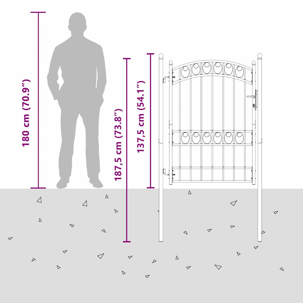 Gjerdeport EMMEN 170 x 100 cm Pulverlakkert stål Grå Låsbar