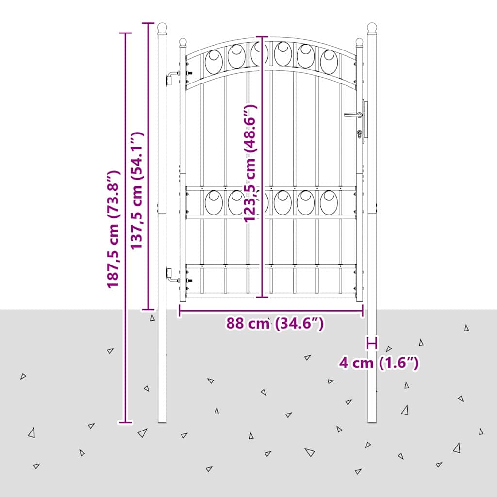 Gjerdeport EMMEN 170 x 100 cm Pulverlakkert stål Grå Låsbar