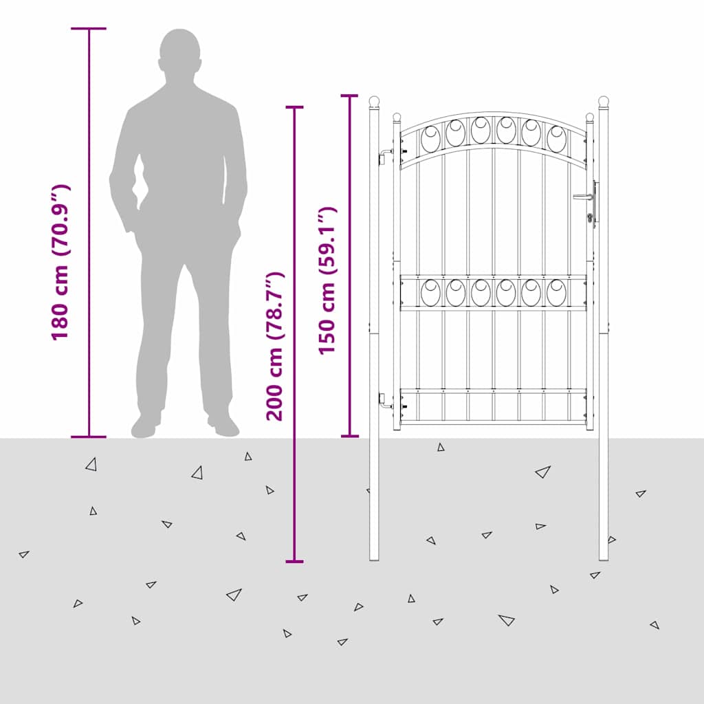 Gjerdeport EMMEN 200 x 100 cm Pulverlakkert stål Grå Låsbar