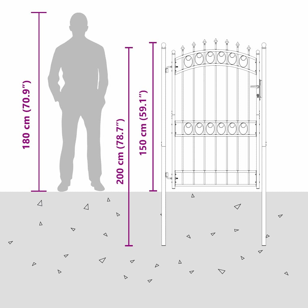 Gjerdeport med spisser EMMEN 200 x 100 cm Pulverlakkert stål