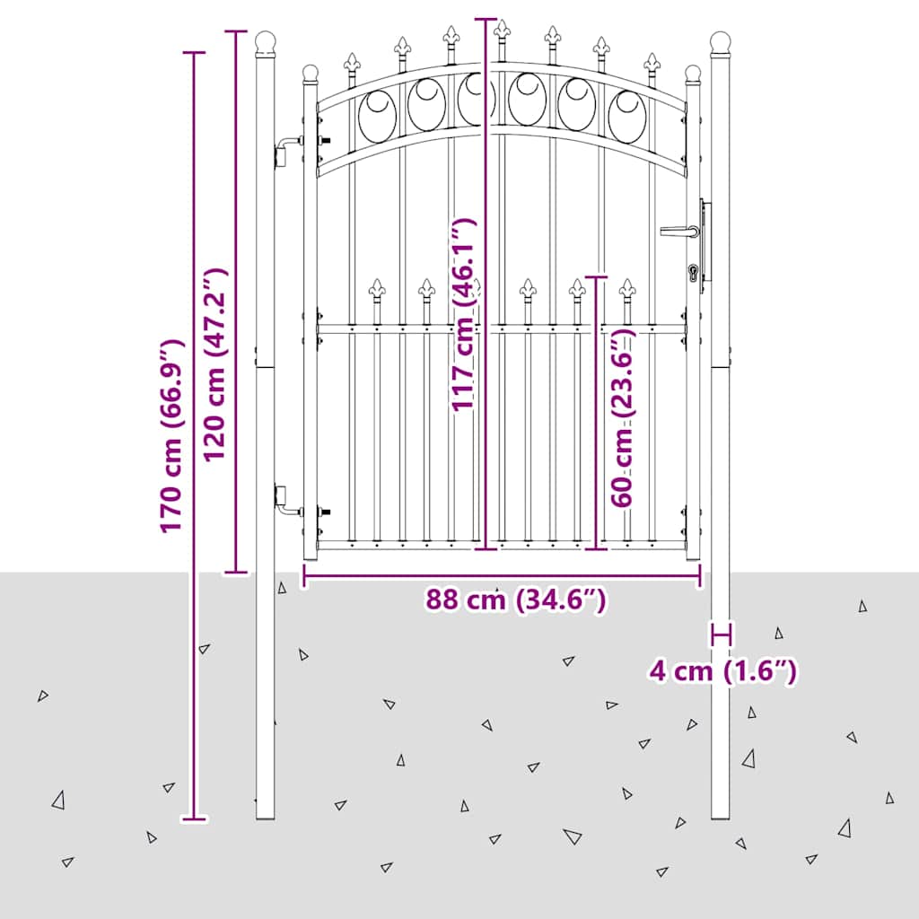Gjerdeport med spisser EMMEN 150 x 100 cm Pulverlakkert stål