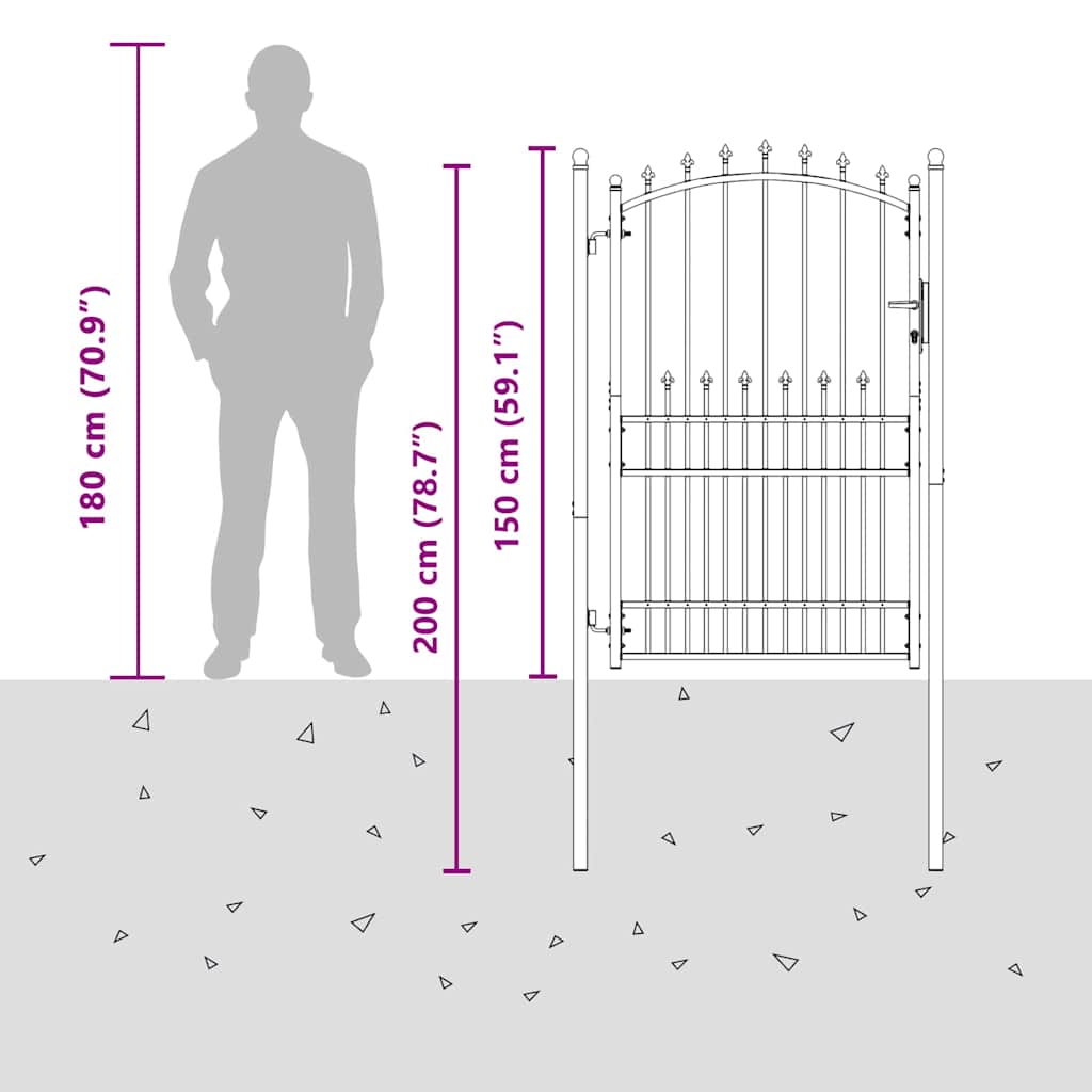 Gjerdeport med spisser EMMEN 200 x 100 cm Pulverlakkert stål