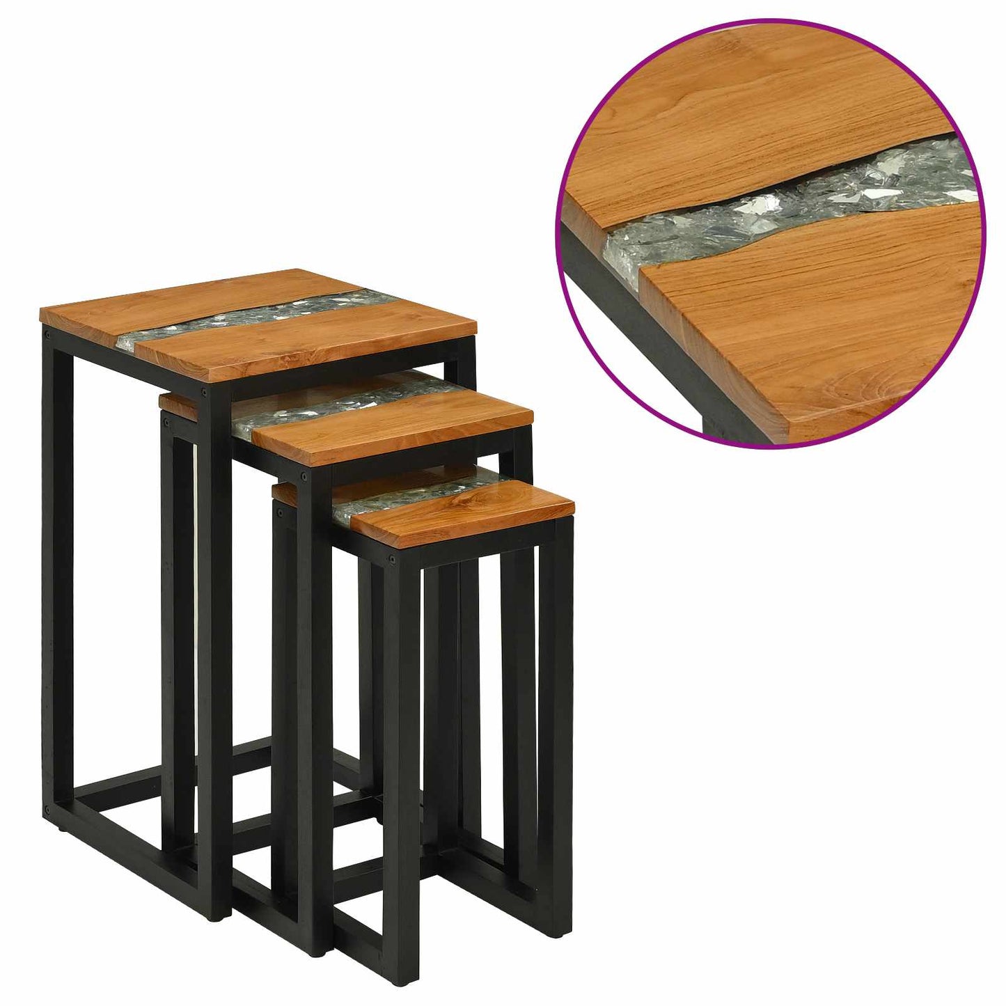 Nesting Bord 3 stk. Brun Massivt Teaktre