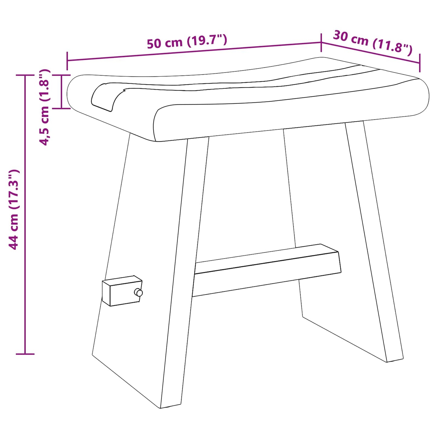Dusjkrakk Naturlig 50 x 30 x 44 cm Massiv suar tre