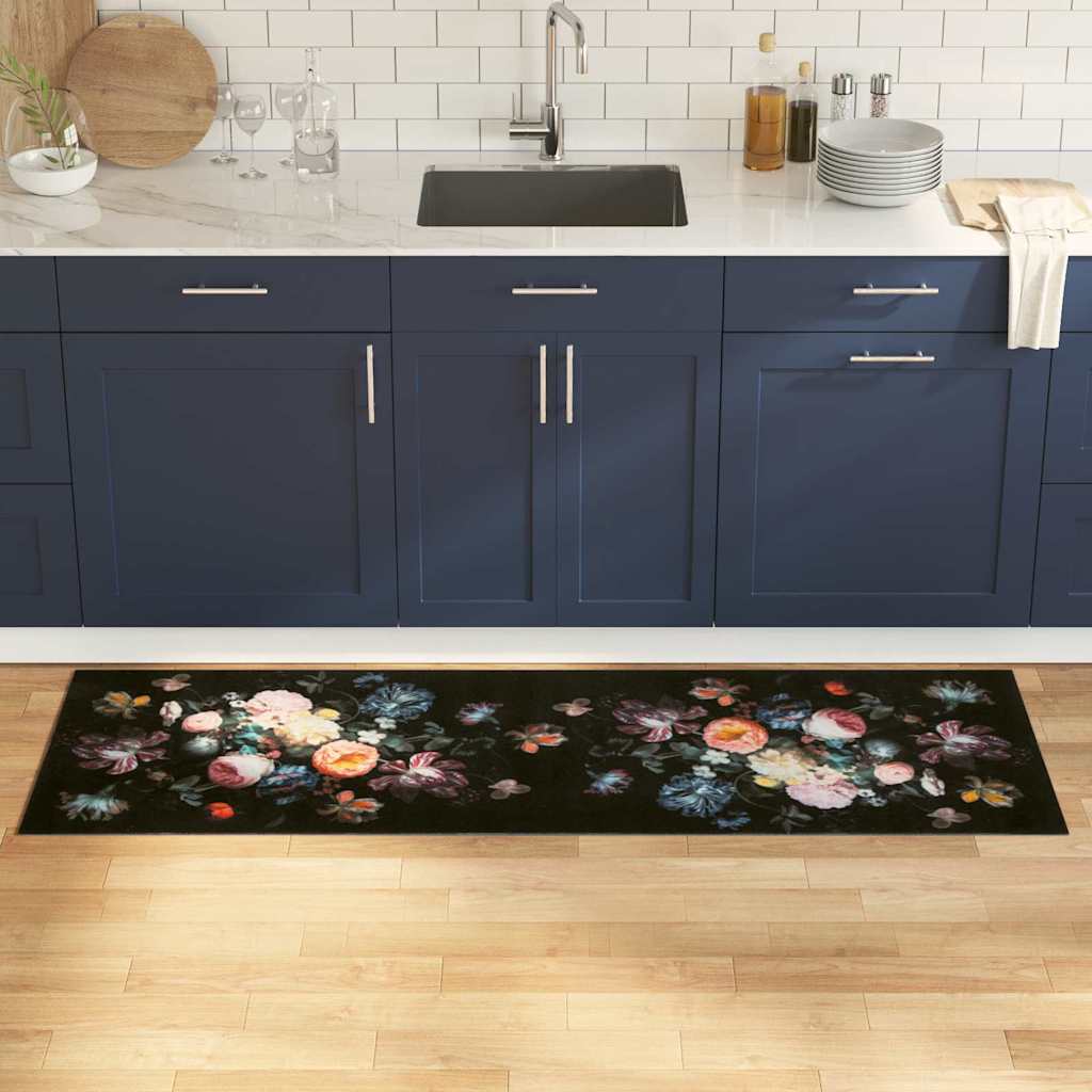 Kjøkken teppe Svart 180 x 60 cm Fløyel