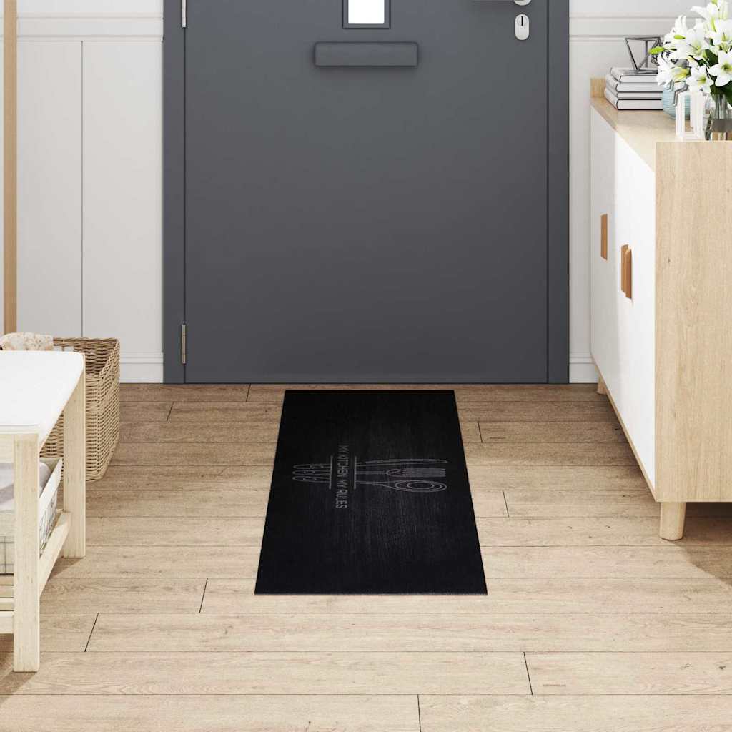 Kjøkken teppe Bestikk Svart 150 x 45 cm Fløyel