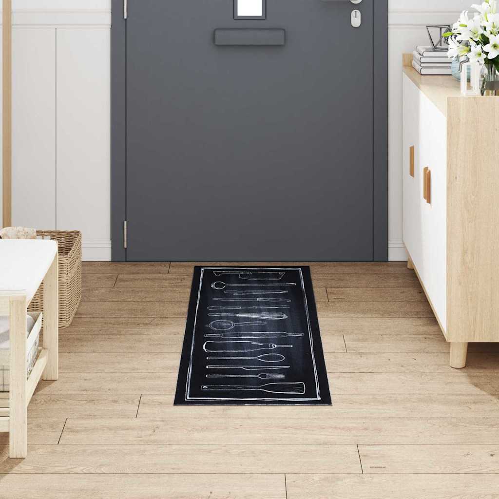 Kjøkken teppe Svart 150 x 45 cm Fløyel