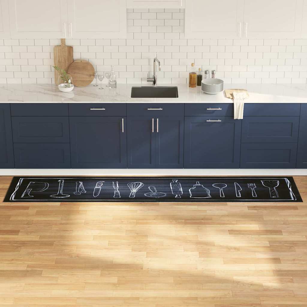 Kjøkken teppe Svart 300 x 60 cm Fløyel