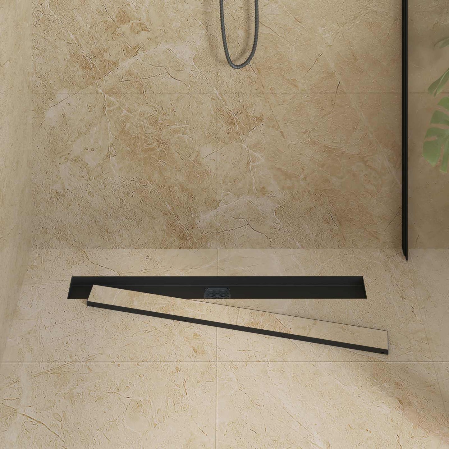 Dusjdren 2-i-1 med 360° Siphon Svart 80 cm Rustfritt Stål 304