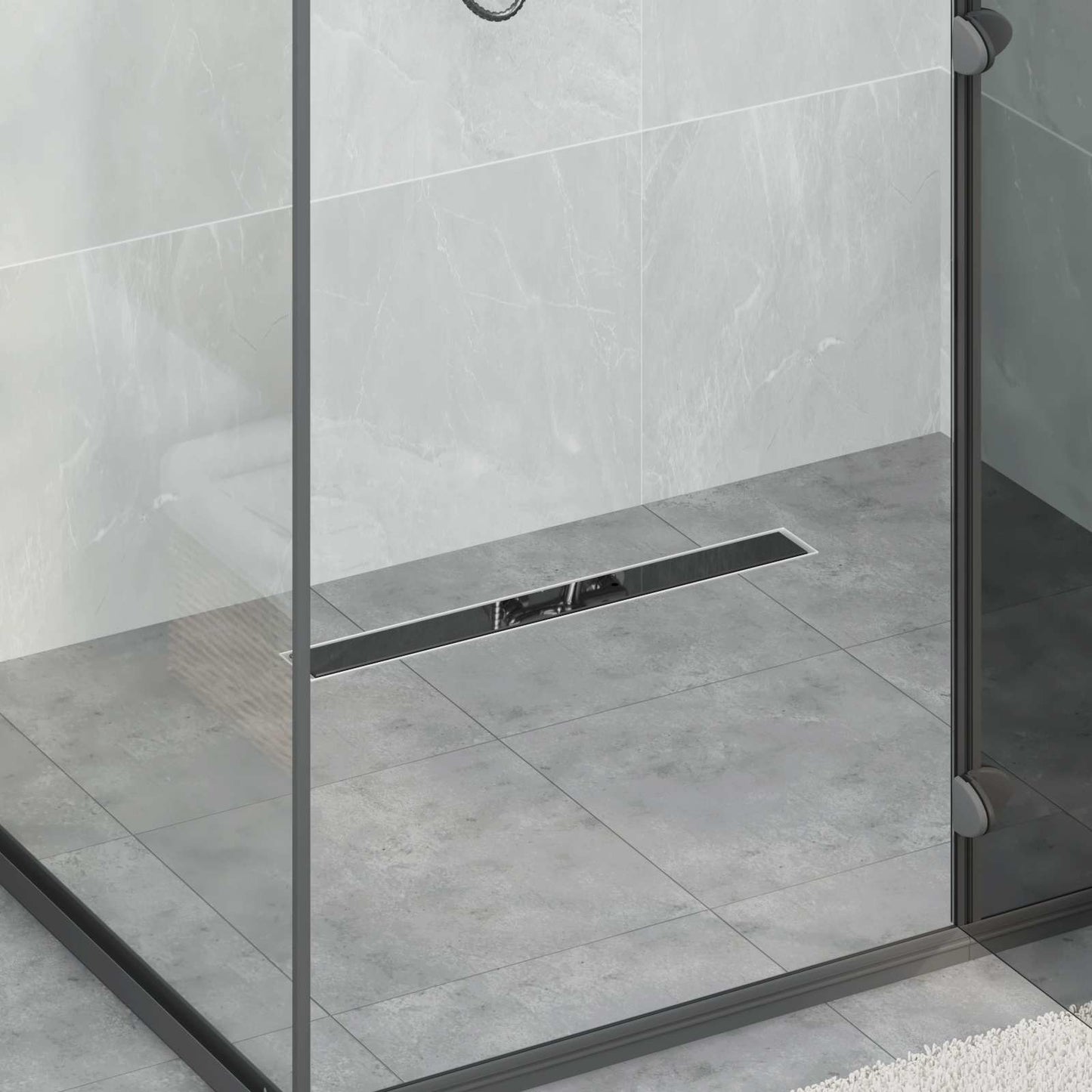 Dusjavløp Glasslokk med 360° Siphon Svart 60 cm