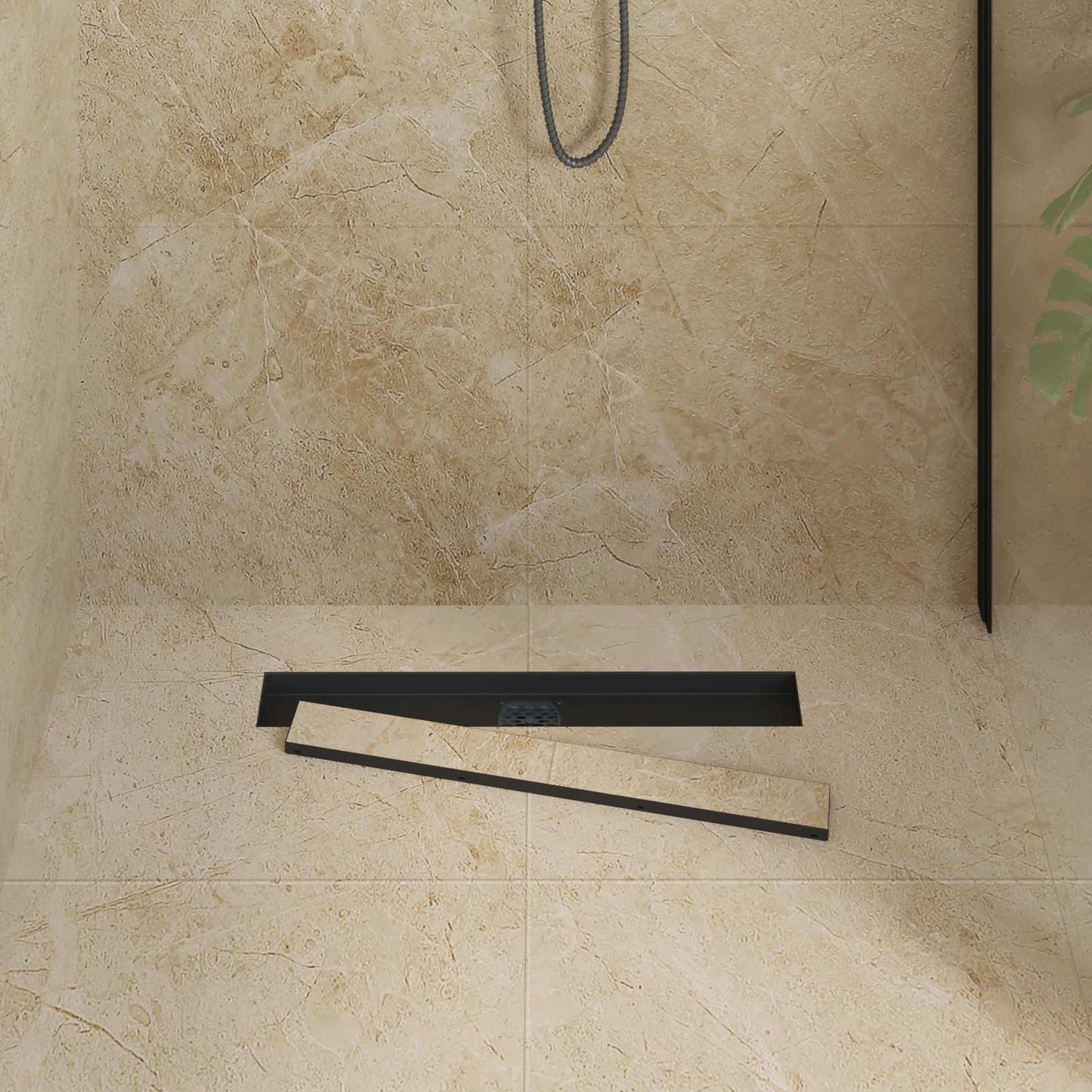 Dusjdren 2-i-1 med 360° Siphon Svart 60 cm Rustfritt Stål 304