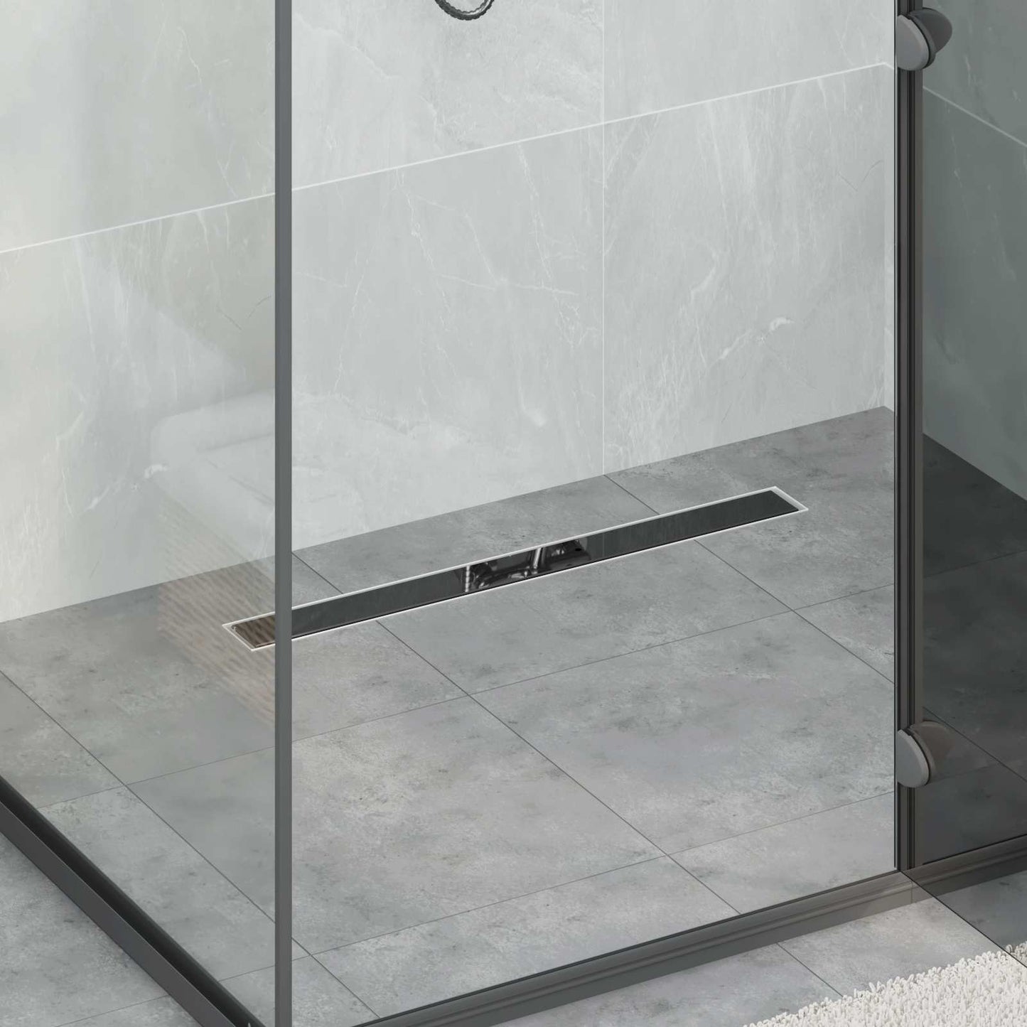 Dusjavløp Glasslokk med 360° Siphon Svart 70 cm