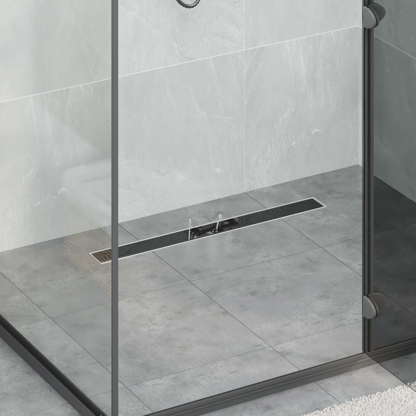 Dusjavløp med Glassdeksel Svart 70 cm Rustfritt Stål 304