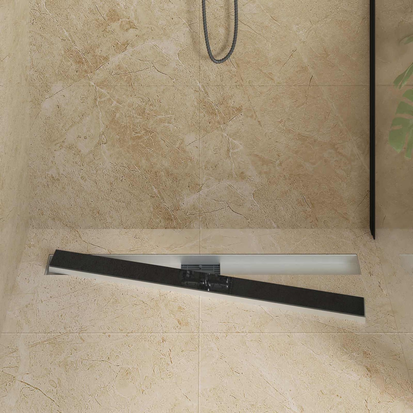 Dusjavløp med Glassdeksel Svart 90 cm Rustfritt Stål 304