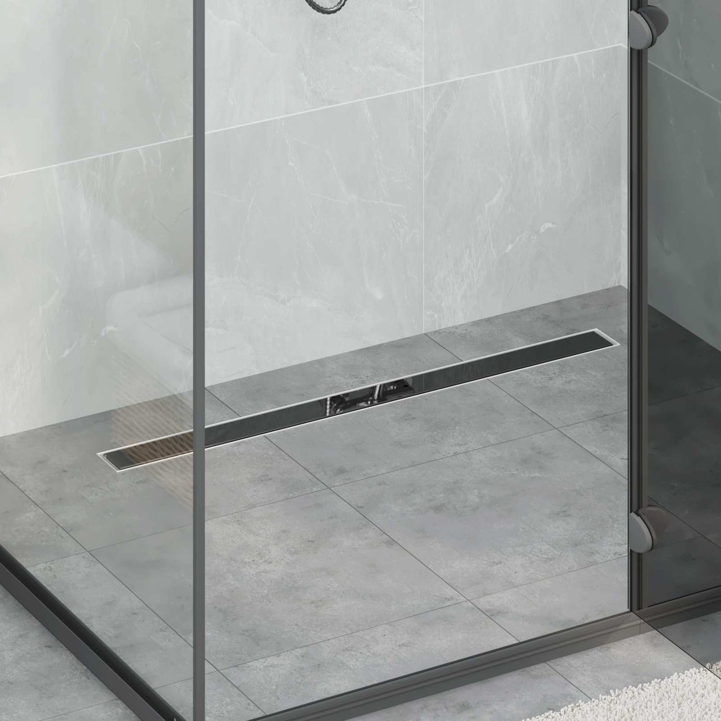 Dusjavløp Glasslokk med 360° Siphon Svart 90 cm