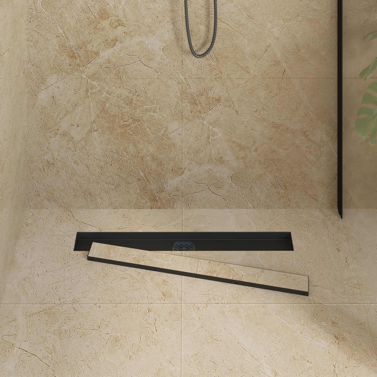 Dusjdren 2-i-1 med 360° Siphon Svart 70 cm Rustfritt Stål 304