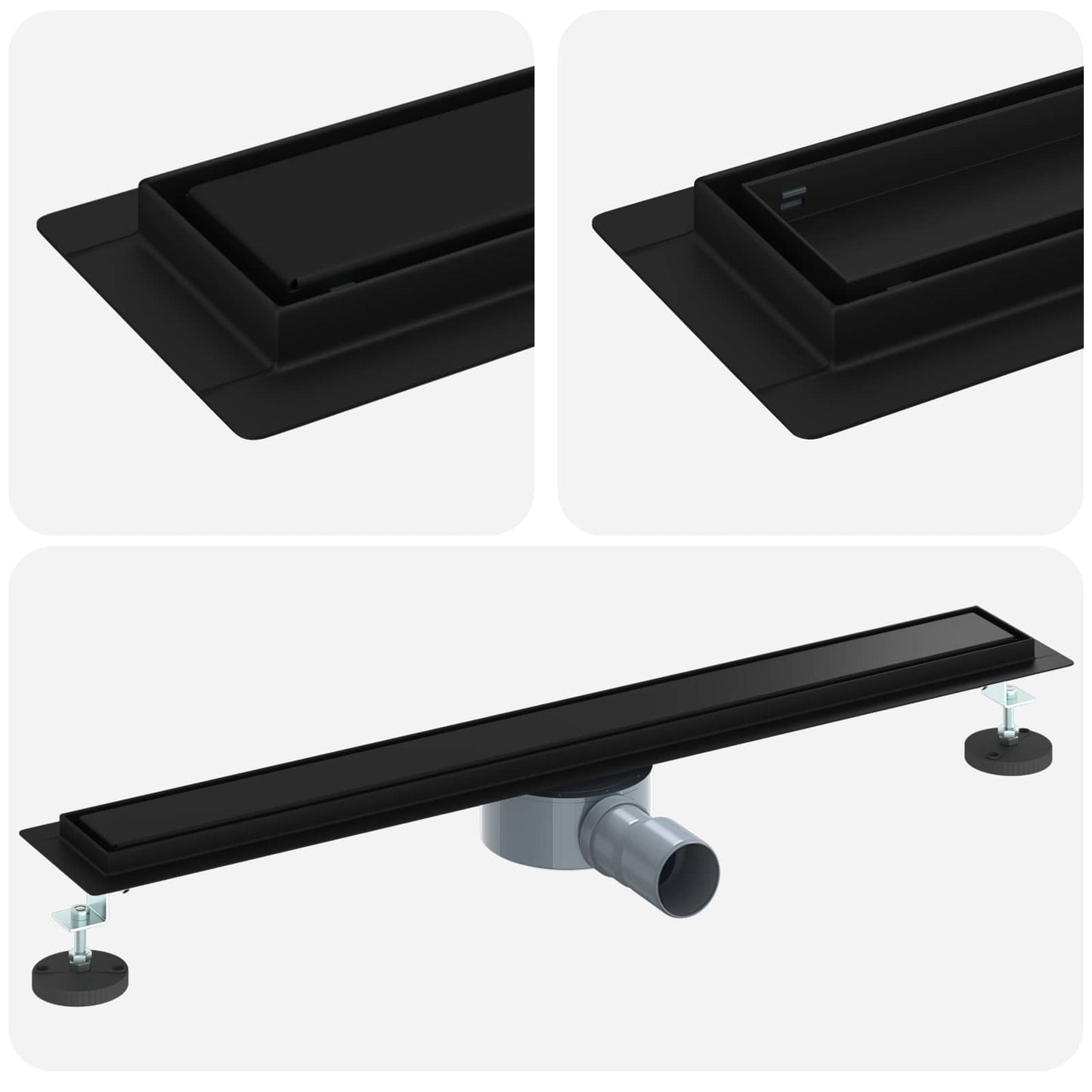 Dusjdren 2-i-1 med 360° Siphon Svart 70 cm Rustfritt Stål 304