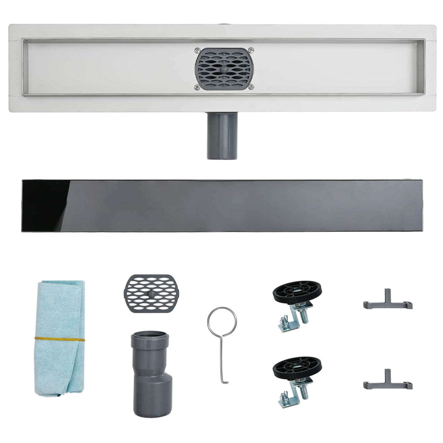 Dusjavløp Glasslokk med 360° Siphon Svart 50 cm