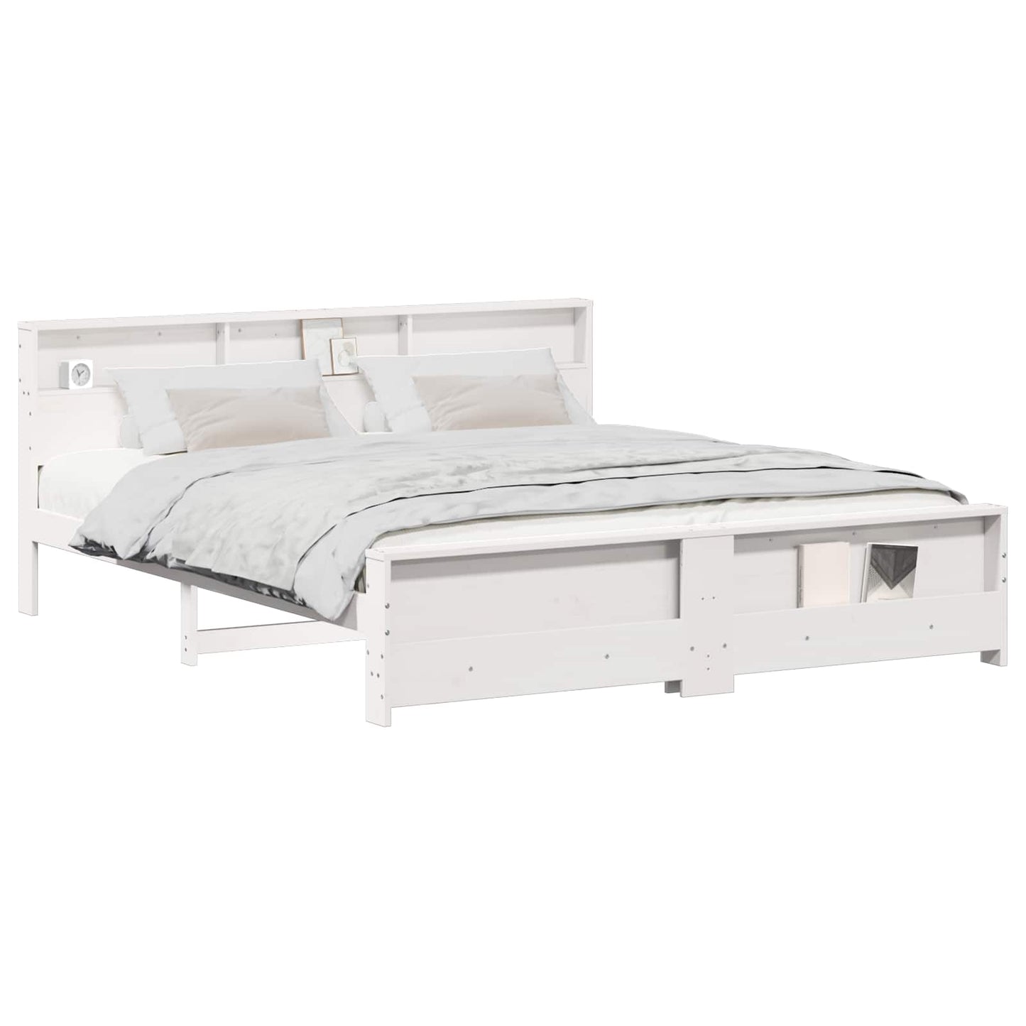 Sengestamme med hylle Hvit 180 x 200 cm Massiv furu