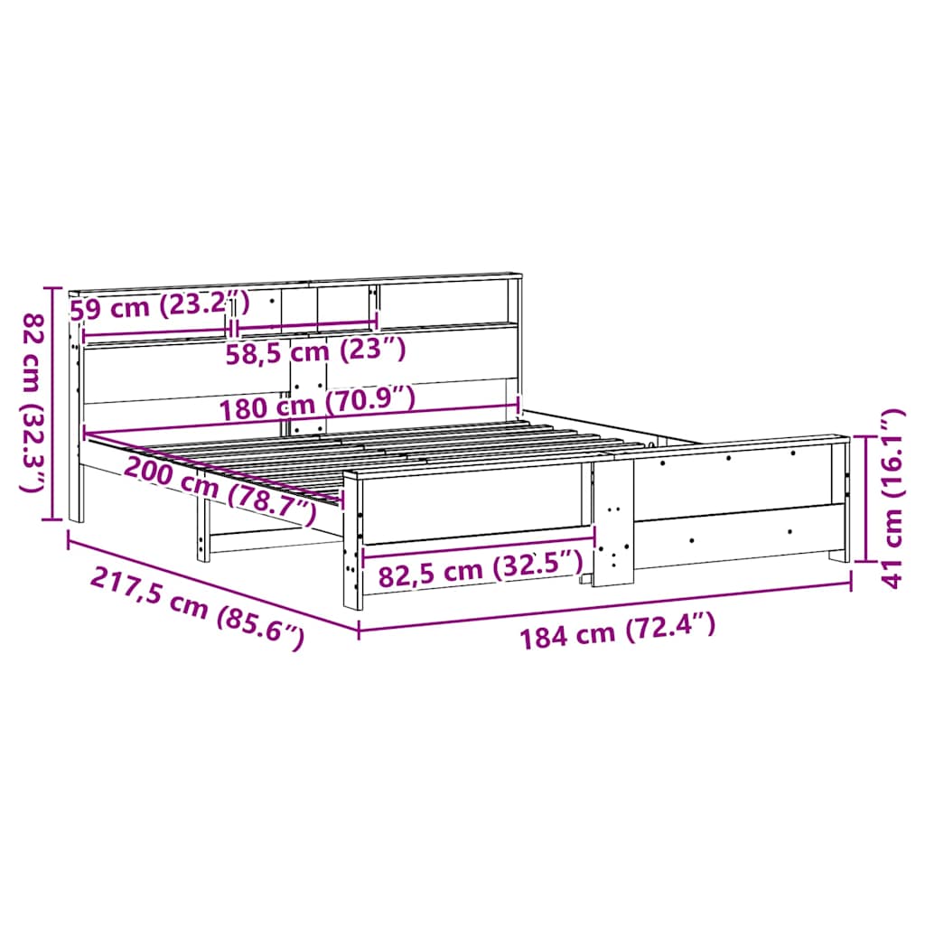 Sengestamme med hylle Hvit 180 x 200 cm Massiv furu