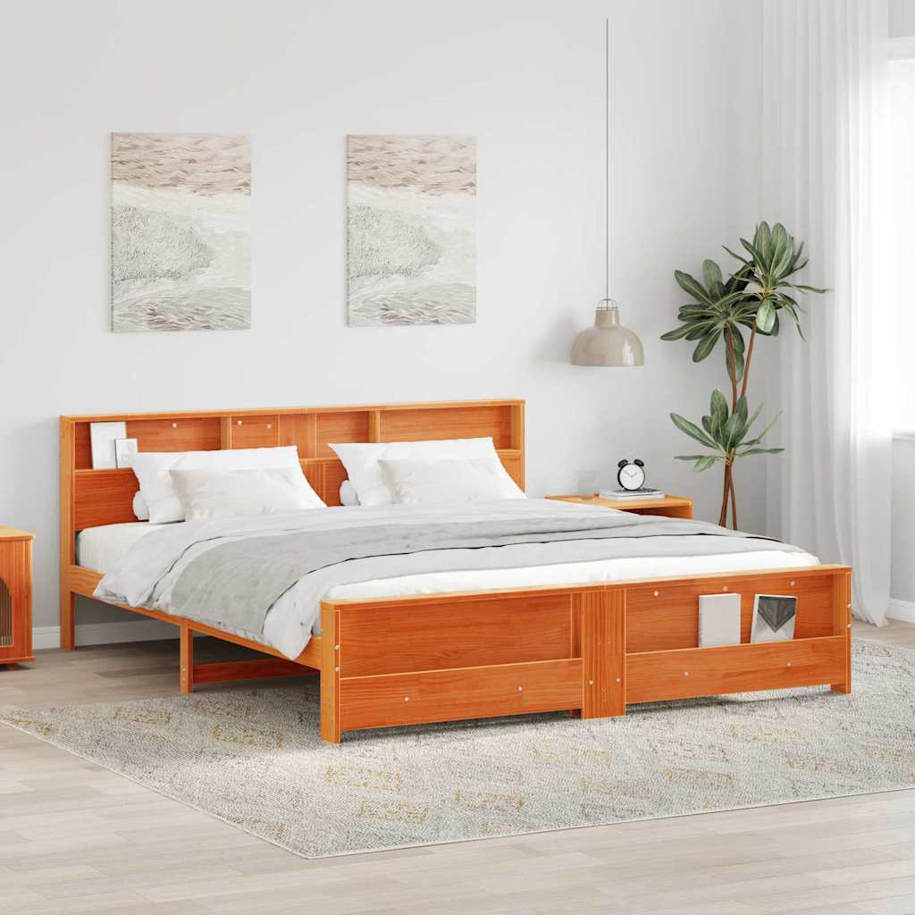 Sengestamme med hylle Vokset Brun 180 x 200 cm Massiv furu