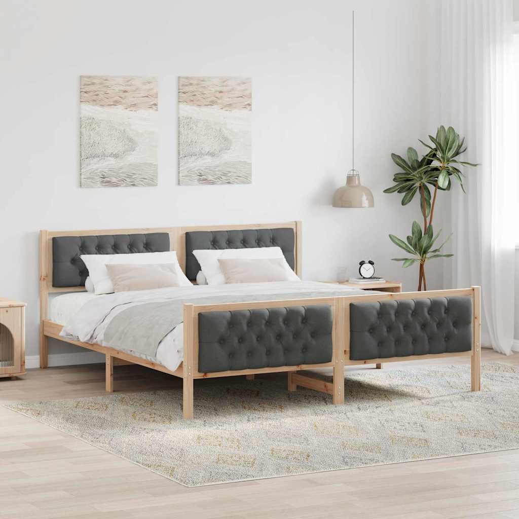 Sengestamme med hodegjerde Mørkegrå 180 x 200 cm Massiv furu