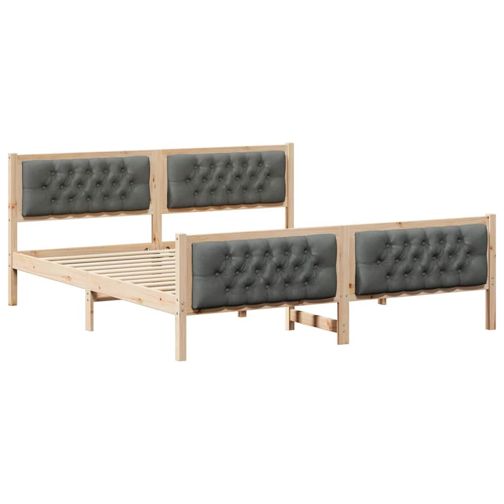 Sengestamme med hodegjerde Mørkegrå 180 x 200 cm Massiv furu